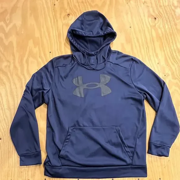 Under Armour Royal Blue Pullover Hoodie with Big Logo on Chest Fleece Mens Large - Picture 1 of 10